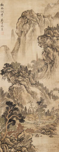 SU MANSHU: INK AND COLOR ON SILK PAINTING 'LANDSCAPE SCENERY'