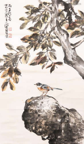 CHEN PEIQIU: INK AND COLOR ON PAPER PAINTING 'FALL SEASON SCENERY'