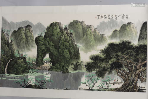 BAI XUESHI: INK AND COLOR ON PAPER PAINTING 'LANDSCAPE SCENERY'