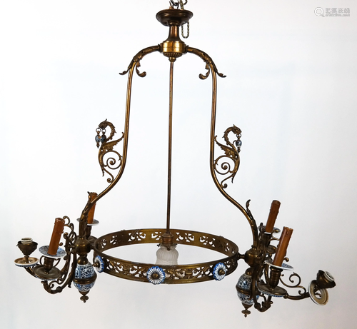 Delft-Style Bronze & Porcelain Fixture