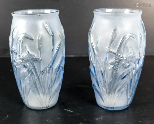 Pair of Lalique-Style Dragonfly Vases