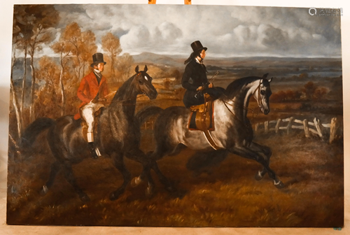 J.JAMISON (?): Horses and Riders - Oil on Canvas