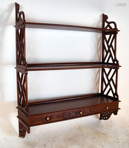 Chinese Chippendale Three-Tier Carved Hanging Rack