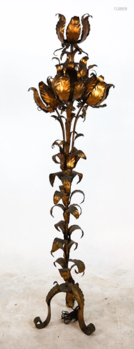 Gilt Tole Floral Design Floor Lamp