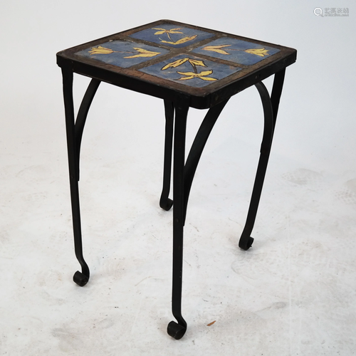 Tile Inset Floral Iron Table