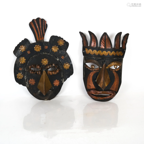 Two Tin Decorated Masks