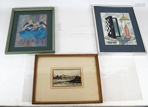 3 Prints: Bernard Buffet, Degas, Village