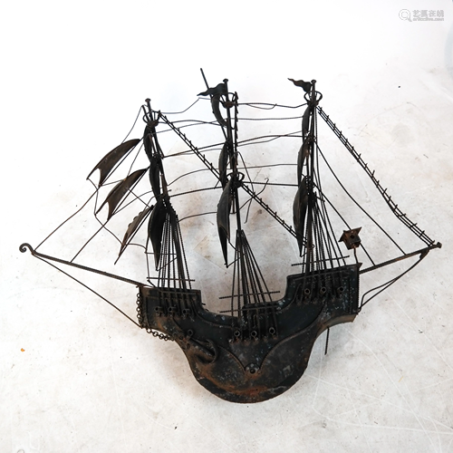 Metal Sculpture of Sailing Ship