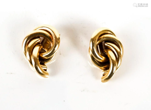 Pair 14K Yellow Gold Twist Knot Ear Clips
