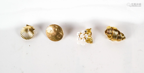 Four Assorted Gold Ear Clips, 14K & 18K