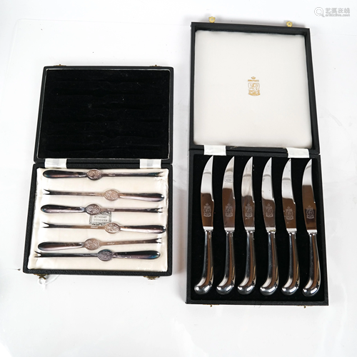 Sets of Silver Plate Nut Picks & Steak Knives