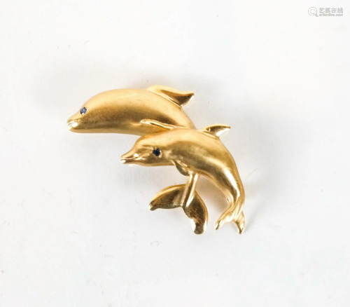 14K Gold Dolphin Pin with Sapphire Eyes