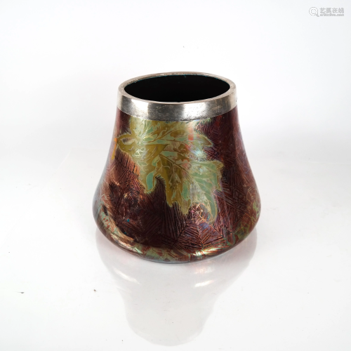 Clement MASSIER: Art Glass Vase with Sterling Rim