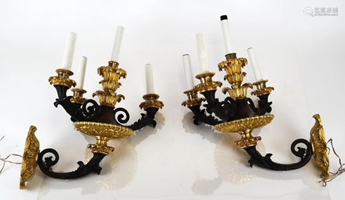 Pair Gilt Bronze Four-Light Sconces