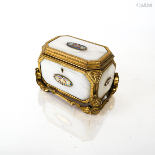 Neo-Classical-Style Gilt Metal, Marble and Enamel