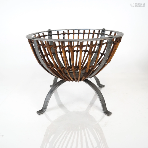 Metal & Wood Footed Basket