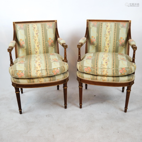 Pair French Open Arm Chairs