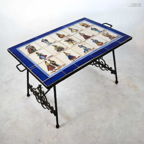 Spanish Wrought Iron and Tile-Top Table