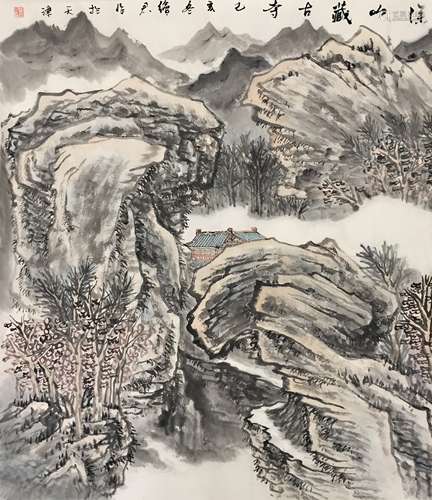 李绘君 《深山藏古寺》 纸本水墨 镜心