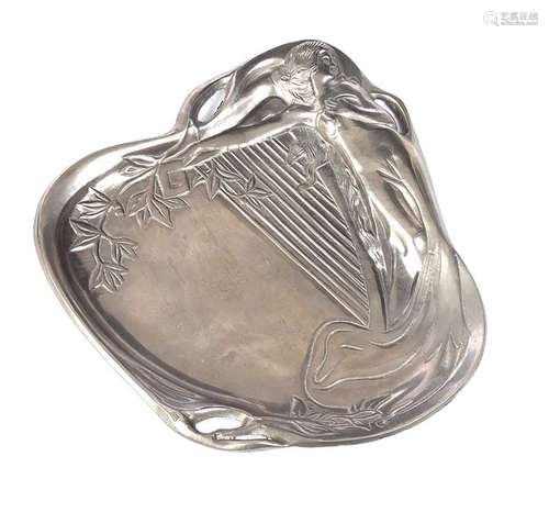 ART NOUVEAU STYLE PEWTER CARD TRAY