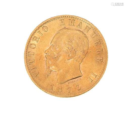 ITALIAN 20 LIRE GOLD COIN DATED 1873