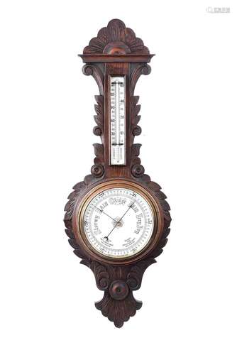 VICTORIAN CARVED OAK BAROMETER