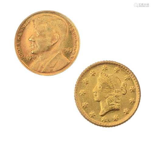 UNITED STATES ONE DOLLAR GOLD COIN 1858 & ANOTHER GOLD COIN