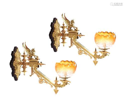 PAIR OF ORNATE BRASS WALL SCONCES