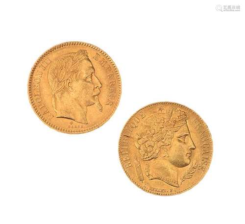 FRENCH 20 FRANCS GOLD COIN & A SIMILAR COIN