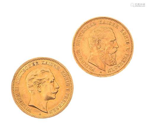 GERMAN 10 MARK GOLD COIN DATED 1888 & A SIMILAR COIN DATED 1911