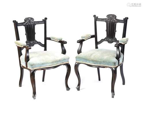 PAIR OF EBONISED OAK DRAWING ROOM CHAIRS