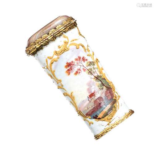 ANTIQUE PAINTED PORCELAIN MANICURE CASE