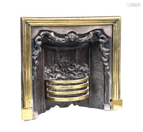 VICTORIAN MINIATURE CAST IRON & BRASS FIRE INSET