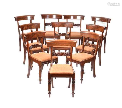 HARLEQUIN SET OF TEN WILLIAM IV DINING ROOM CHAIRS