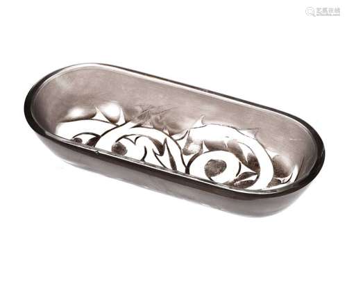 LALIQUE SMOKED & FROSTED BOAT SHAPED DISH