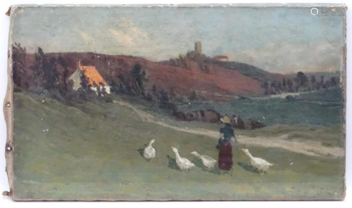 Welsh School, XX, Oil on canvas, The Goose Girl, A