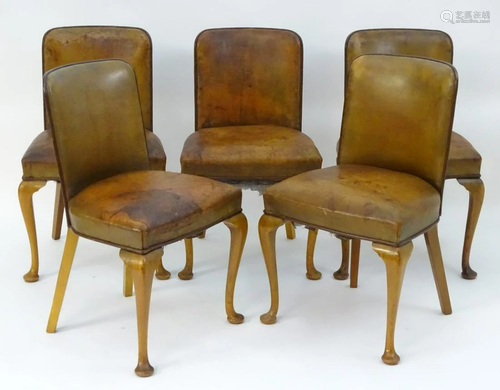 A set of five Art Deco leather upholstered chairs with