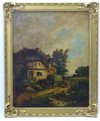 English School, XIX, Oil on board, A farmstead with a