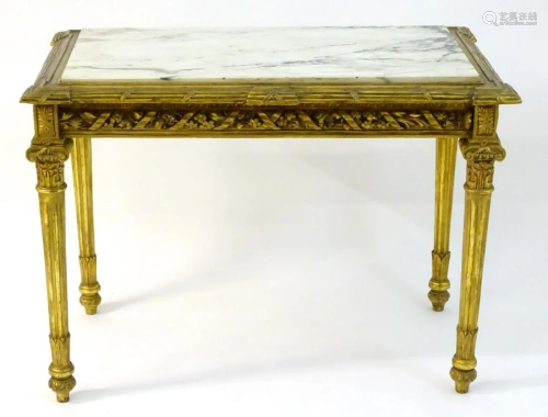 A mid 19thC marble topped centre table with a g…