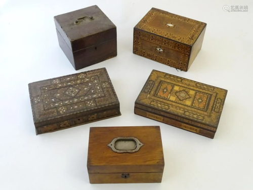 A collection of 19thC wooden workboxes, comprisi…