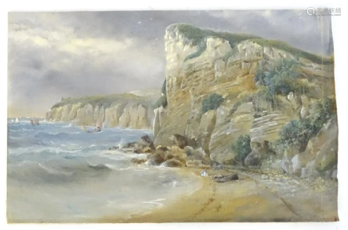 XIX, Oil on canvas laid on card, A rocky cove with a