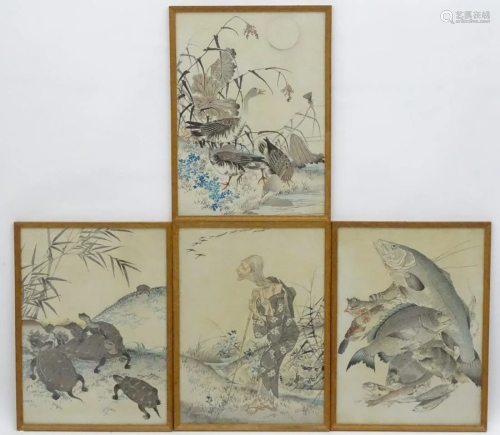 Oriental School, XIX-XX, Hand coloured prints, x4,
