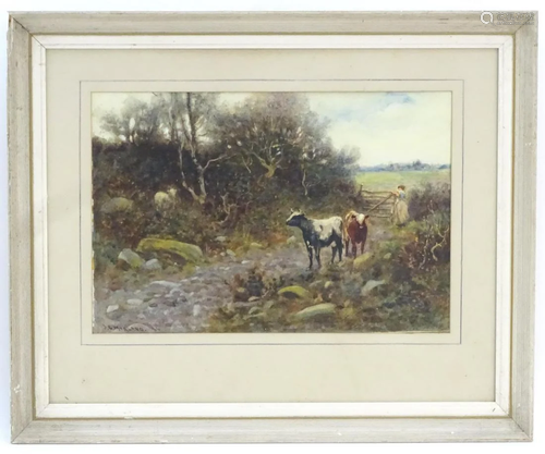 J. G. Morland, XX, Watercolour, Cows on a woo…