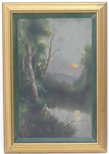 XX, Oil on canvas, A fisherman on a riverbank at