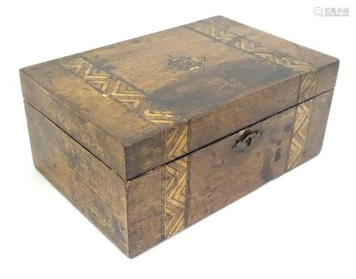 A 19thC walnut workbox with banded inlay …