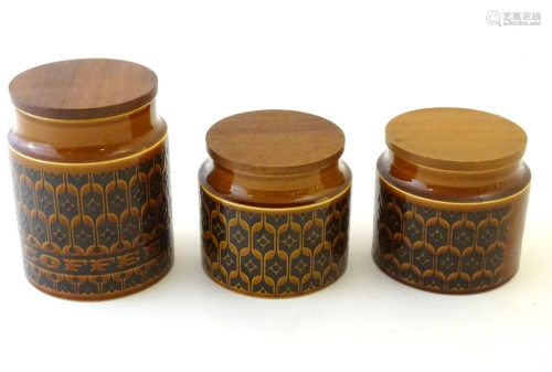 A set of Hornsea lidded storage jars / pots, one