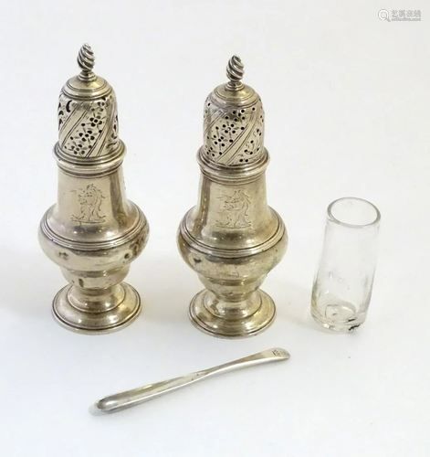 Mustard pots : A pair of Geo III silver casters / dry