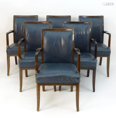 A set of six mid / late 20thC blue leather open