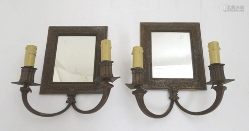 A pair of mid 20thC brass and copper twin branch