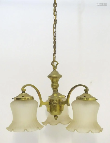 An early - mid 20thC 3 branch electric light fitting,